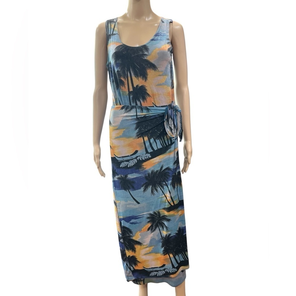 Jananas 90’s tropical Palm Print Floral Wrap Dress Size M/L